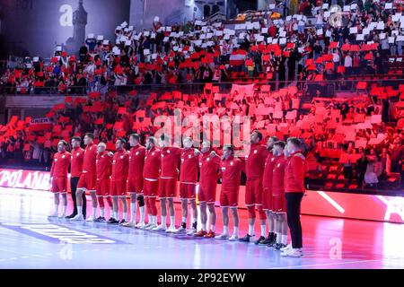 Gdansk, Pologne. 08th mars 2023. Équipe nationale de Pologne observée pendant la phase 2nd du match de qualification EHF 2024 entre la Pologne et la France à l'Ergo Arena. (Note finale; Pologne 28:38 France). Crédit : SOPA Images Limited/Alamy Live News Banque D'Images