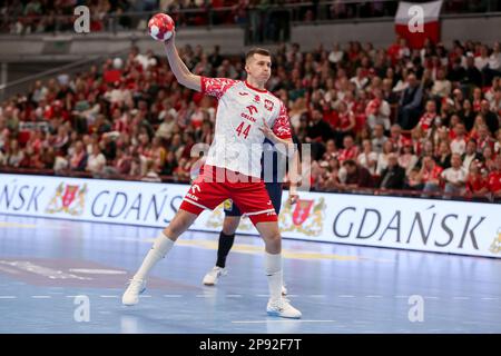 Gdansk, Pologne. 08th mars 2023. Mikolaj Czaplinski en action pendant la phase 2nd du match de qualification EHF 2024 entre la Pologne et la France à l'Ergo Arena. (Note finale; Pologne 28:38 France). Crédit : SOPA Images Limited/Alamy Live News Banque D'Images