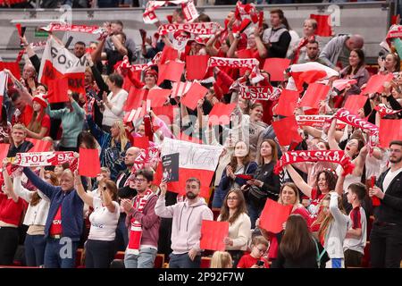 Gdansk, Pologne. 08th mars 2023. Les supporters sont vus pendant la phase 2nd du match de qualification EHF 2024 entre la Pologne et la France à l'Ergo Arena. (Note finale; Pologne 28:38 France). Crédit : SOPA Images Limited/Alamy Live News Banque D'Images