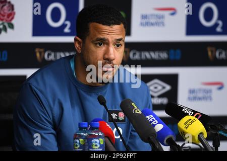 Stade de Twickenham, Angleterre, Royaume-Uni. 10th mars 2023. Anthony Watson, d'Angleterre, répond aux questions de la presse après la session d'entraînement de rugby d'Angleterre, alors qu'il se prépare à participer au match Guinness des six Nations au stade de Twickenham sur 11 mars: Credit: Ashley Western/Alay Live News Banque D'Images