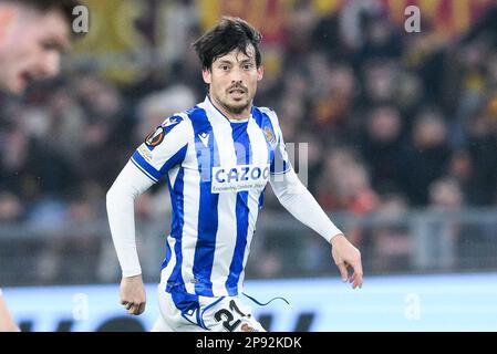 Rome, Italie. 24th févr. 2023. David Silva de Real Sociedad regarde pendant la manche de l'UEFA Europa League de 16 leg un match entre Roma et Real Sociedad au Stadio Olimpico, Rome, Italie, le 9 mars 2023. Credit: Giuseppe Maffia/Alay Live News Banque D'Images