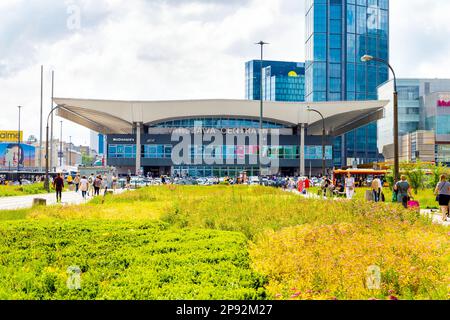 Extérieur de la gare centrale de Varsovie (Warszawa Centralna), Varsovie, Pologne Banque D'Images