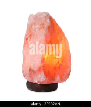 Lampe de sel himalayenne rose isolée sur blanc Banque D'Images