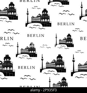 Ville de Berlin, motif noir et blanc sans couture Illustration de Vecteur