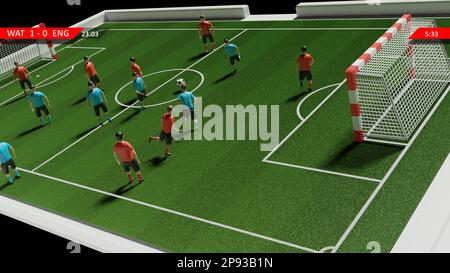 Sports jeu vidéo, illustration. Joueurs de football sur le terrain Banque D'Images