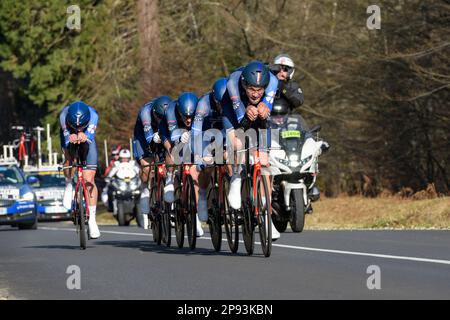 MARS 2023: Voir sur l'équipe cycliste Groupama pendant l'épreuve de temps d'équipe de la course cycliste professionnelle mars NICE 2023 Banque D'Images