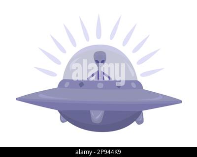 Alien dans la soucoupe volante, illustration monochrome Illustration de Vecteur