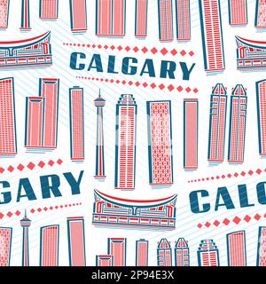 Vector Calgary Seamless Pattern, fond carré répétitif avec illustration du paysage urbain moderne de calgary sur fond blanc pour papier d'emballage, de Illustration de Vecteur