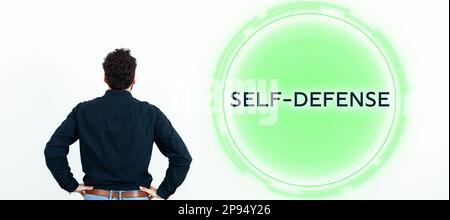 Affiche affichant Self Defense. Aperçu de l'entreprise l'acte de défendre sa personne lorsqu'elle est attaquée physiquement Banque D'Images