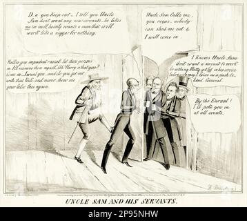 JOHN TYLER ( 1790 – 1862 ), 10th Président des États-Unis de 1841 à 1845 . Titre de l'illustration : l'oncle Sam et ses servants une satire anti-Tyler s'est fourchorée des efforts du président Tyler pour obtenir un second mandat contre les challengers Whig Henry Clay et le démocrate James K. Polk. Clay, Polk, John C. Calhoun et Andrew Jackson tentent d'entrer comme Tyler pousse la porte fermée sur eux. Oncle Sam exige que Tyler arrête et laisse Clay dedans . - Presidente della Repubblica - Etats-Unis - ritrato - portrait - ETATS-UNIS - STATI UNITI --- Archivio GBB Banque D'Images