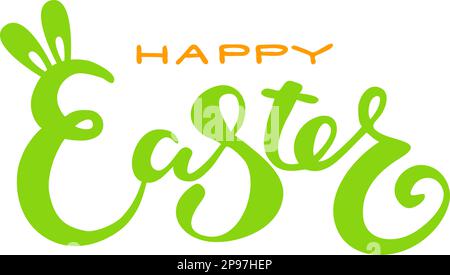 Jolie citation à lettres joyeuses Pâques avec oreilles de lapin Illustration de Vecteur