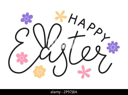Joyeuses Pâques avec fleurs et oreilles de lapin Illustration de Vecteur
