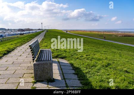 Digue de la mer du Nord, près du village de Neuharlingersiel, Basse-Saxe, Allemagne Banque D'Images