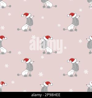 Motif de Noël sans couture avec jolis chiens en forme de coodle. Arrière-plan de vacances Vector. Illustration de Vecteur
