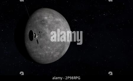 Sonde spatiale approchant de Planet Mercury. 3D rendu Banque D'Images