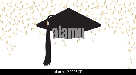 Capuchon de graduation et bordure de fond confetti Illustration de Vecteur
