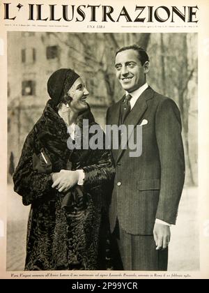 1929 , 22 février , Italie : l'actrice italienne VERA VERGANI ( Milano 1895 - Procida 1989 ) vient de se marier avec LEONARDO PESCAROLO à Rome . Couverture du magazine italien l'ILLUSTRATO - atrice - TEATRO - THEATRE - DIVA - DIVINA - VAMP - CINEMA MUTO - marito e moglie - pelliccia - fourrure - chapeau - cappello - couverture - copertina --- Archivio GBB Banque D'Images