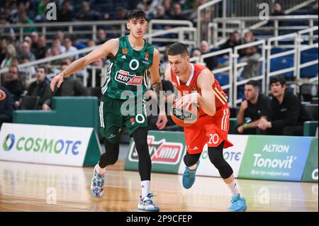 Athènes, Grèce. 10th mars 2023. 20 NIKOLA IVANOVIC de Crvena Zvezda Meridianbet Belgrade pendant l'Euroligue, Round 28, match entre Panathinaikos Athènes et Crvena Zvezda Meridianbet Belgrade à Oaka Altion sur 10 mars 2023, à Athènes, Grèce. Crédit : Agence photo indépendante/Alamy Live News Banque D'Images