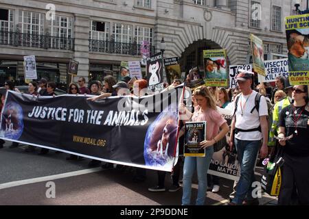 Journée mondiale des animaux dans les laboratoires, Londres, 24th avril 2010. Des militants des droits des animaux défilent dans la capitale du Royaume-Uni. Banque D'Images