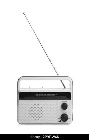 Récepteur radio rétro portable isolé sur blanc Banque D'Images