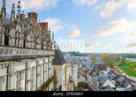 Vue latérale du Château d'Amboise et de la ville environnante, France Banque D'Images