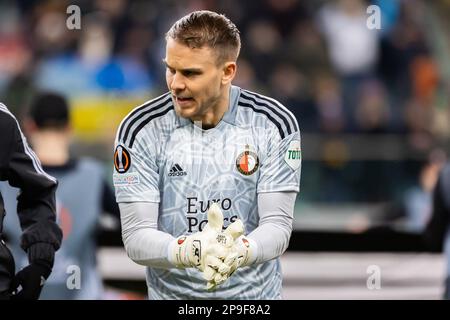 Varsovie, Pologne. 09th mars 2023. Timon Wellenreuther de Feyenoord vu lors de l'UEFA Europa League 2022/23 1st jambes tour de 16 match entre Shakhtar Donetsk et Feyenoord Rotterdam au Maréchal Jozef Pilsudski Municipal Stadium de Legia Varsovie. Score final: Shakhtar Donetsk 1:1 Feyenoord Rotterdam. Crédit : SOPA Images Limited/Alamy Live News Banque D'Images