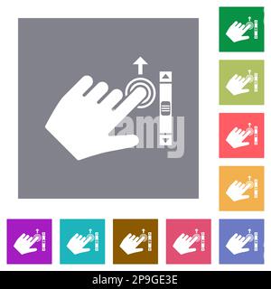 Faites défiler vers le haut les icônes plates du mouvement vers le haut sur des arrière-plans carrés de couleur simples Illustration de Vecteur