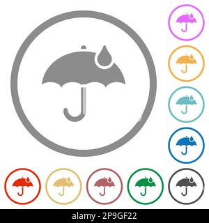 Parapluie avec un seul raindrop Uni plat icônes de couleur dans les contours ronds sur fond blanc Illustration de Vecteur