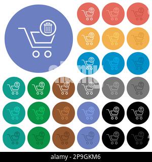 Supprimer des icônes plates multicolores du contour du panier sur les arrière-plans ronds. Variantes d'icônes blanches, claires et sombres incluses pour le vol stationnaire et l'état actif eff Illustration de Vecteur