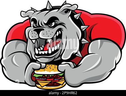 Un Bulldog agressif tenant un Big Hamburger Illustration de Vecteur