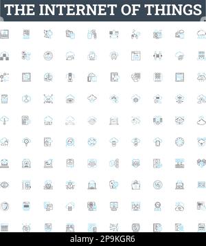 Les icônes de ligne vectorielle de l'Internet des objets sont définies. IoT, intelligent, connecté, automatisation, wearable, Ai, l'illustration des capteurs décrit les symboles et les signes du concept Illustration de Vecteur