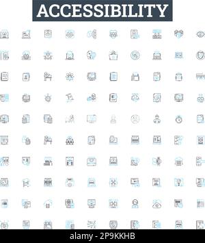 Jeu d'icônes de lignes vectorielles d'accessibilité. Accessible, facilité, mobilité, SIDA, adaptabilité, Perméabilité, illustration de la facilité d'utilisation présentent les symboles de concept et Illustration de Vecteur