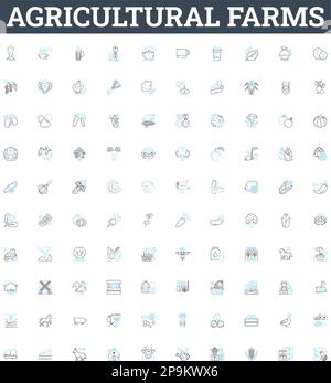 Jeu d'icônes de lignes vectorielles de fermes agricoles. Fermes, agriculture, cultures, cultures, plantations, Horticulture, irrigation schéma concept Illustration de Vecteur