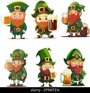 définir l'illustration vectorielle de l'homme barbu rouge dans le chapeau vert patrick day Illustration de Vecteur