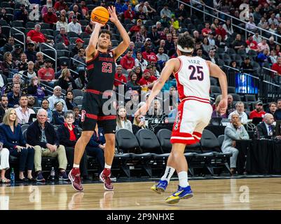 09 mars 2023 Las Vegas, Nevada, États-Unis L'avant de Stanford Brandon Angel (23) tire le ballon lors des quarts de finale du tournoi de basket-ball NCAA Pac 12 pour hommes entre Arizona Wildcats et les Stanford Cardinals. L'Arizona a battu Stanford 95-84 à T Mobile Arena Las Vegas, Nevada. Thurman James/CSM Banque D'Images