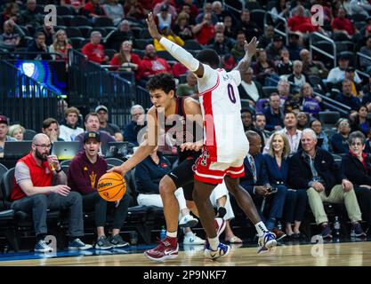 09 mars 2023 Las Vegas, Nevada, États-Unis L'avant de Stanford Brandon Angel (23) se rend au basket-ball pendant les quarts de finale du tournoi de basketball masculin Pac 12 de NCAA entre Arizona Wildcats et les Stanford Cardinals. L'Arizona a battu Stanford 95-84 à T Mobile Arena Las Vegas, Nevada. Thurman James/CSM Banque D'Images