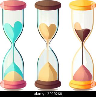 illustration de l'ensemble vectoriel dans un style de dessin animé de l'heure du verre de sable Illustration de Vecteur