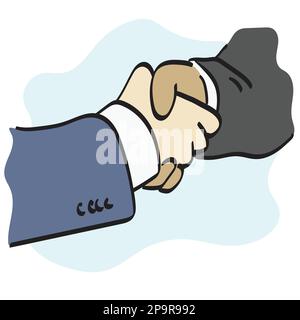 gros plan homme d'affaires poignée de main illustration vecteur dessiné à la main isolé sur fond blanc dessin de ligne art. Illustration de Vecteur