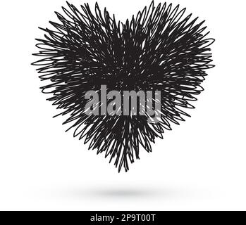 Coeur noir griffé, élément de design dessiné à la main Illustration de Vecteur