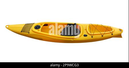 Kayak jaune isolé sur blanc. Activités de plein air Banque D'Images