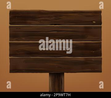 Panneau en bois réaliste. Bois brun ancien. Planche rustique. Texture en bois pour cadre ou panneau d'affichage. Poteau de guidage et panneau d'affichage. Signpost vide. Pointeur de route. Bannière d'informations. Arrière-plan vectoriel vide Illustration de Vecteur