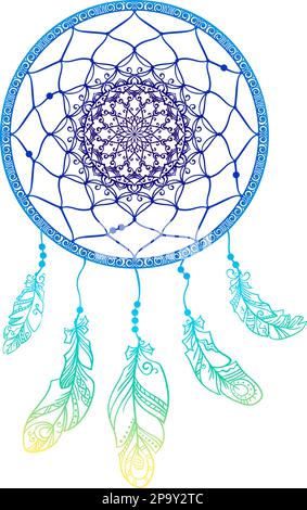 Cacher de rêve talisman dessiné à la main avec le mandala et les plumes, vecteur d'élément de conception de boho ethnique isolé sur blanc Illustration de Vecteur