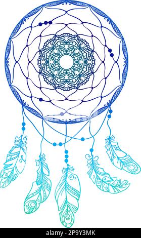 Cacher de rêve talisman dessiné à la main avec le mandala et les plumes, vecteur d'élément de conception de boho ethnique isolé sur blanc Illustration de Vecteur