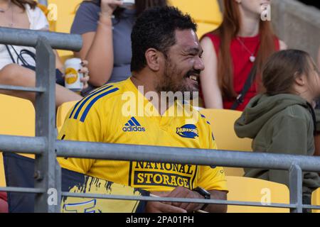 Wellington, Nouvelle-Zélande. 11th mars 2023. Joyeux fan des Hurricanes au début du match. Wellington Hurricanes vs Auckland Blues au Sky Sport Stadium de Wellington, Nouvelle-Zélande. Super Rugby. Blues gagne 25-19. (Joe SERCI - SPP) crédit: SPP Sport presse photo. /Alamy Live News Banque D'Images