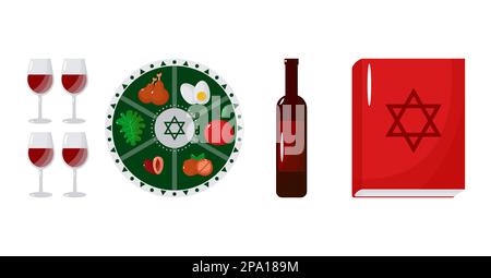 Fête juive Pâque, Pesach, icônes et symboles traditionnels. Illustration vectorielle Illustration de Vecteur