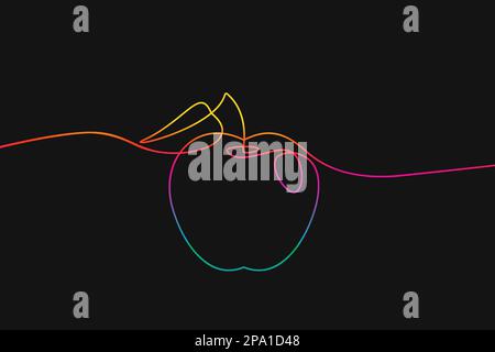 Pomme fruit un dessin de ligne, Rainbow couleurs sur fond noir vecteur minimaliste illustration linéaire fait de ligne continue Illustration de Vecteur