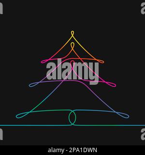 Dessin d'une ligne d'arbre de noël, Rainbow couleurs sur fond noir vecteur illustration linéaire minimaliste en ligne continue Illustration de Vecteur