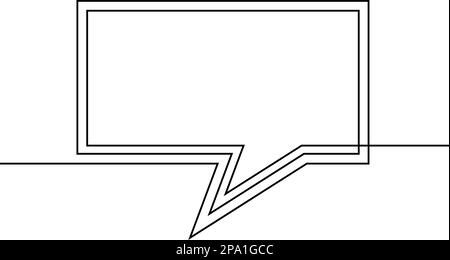 Dessin d'une ligne de bulle de parole, vecteur noir et blanc forme rectangulaire linéaire minimaliste en ligne continue Illustration de Vecteur