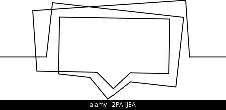 Dessin d'une ligne de bulle de parole, vecteur noir et blanc forme rectangulaire linéaire minimaliste en ligne continue Illustration de Vecteur