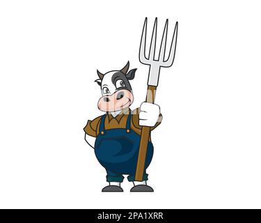 Illustration de la fourche de chargement de porte-vêtements Farmer de vache. Visualisé avec style de dessin animé et illustration simple Illustration de Vecteur